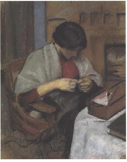 August Macke Elisabeth Gerhard sewing Sweden oil painting art
